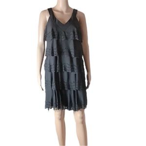 NWT SL Fashions Black V-Neck Perforated Tier Dress US 6 Misses